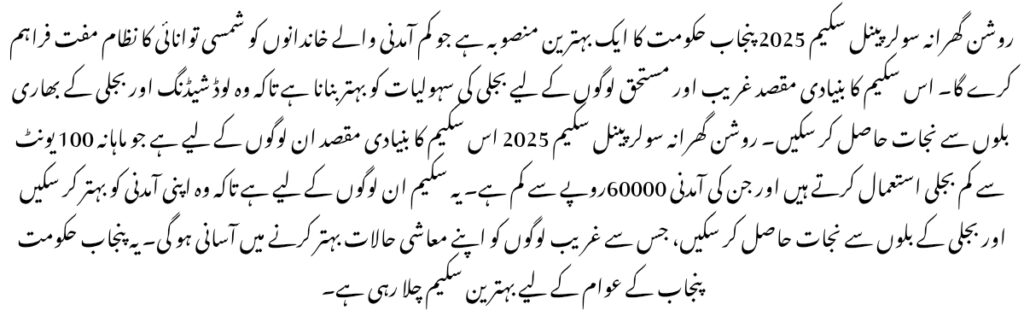 Roshan Gharana Solar Panel Scheme 2025